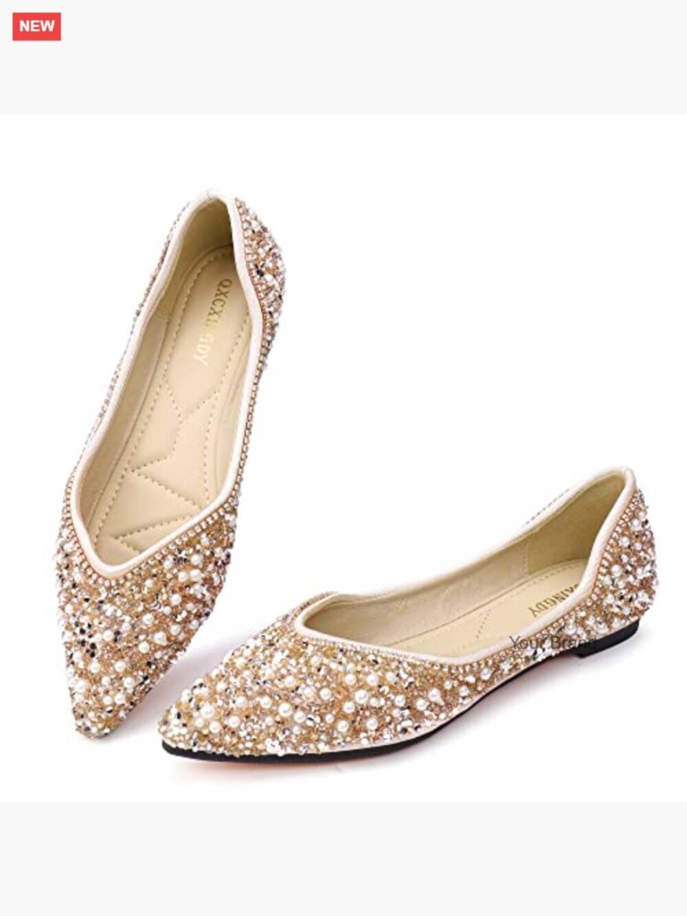 Rhinestone Pointed Toe Flats Memory Foam Insole Wedding Work Dance Ballet Flats - Picture 2 of 7